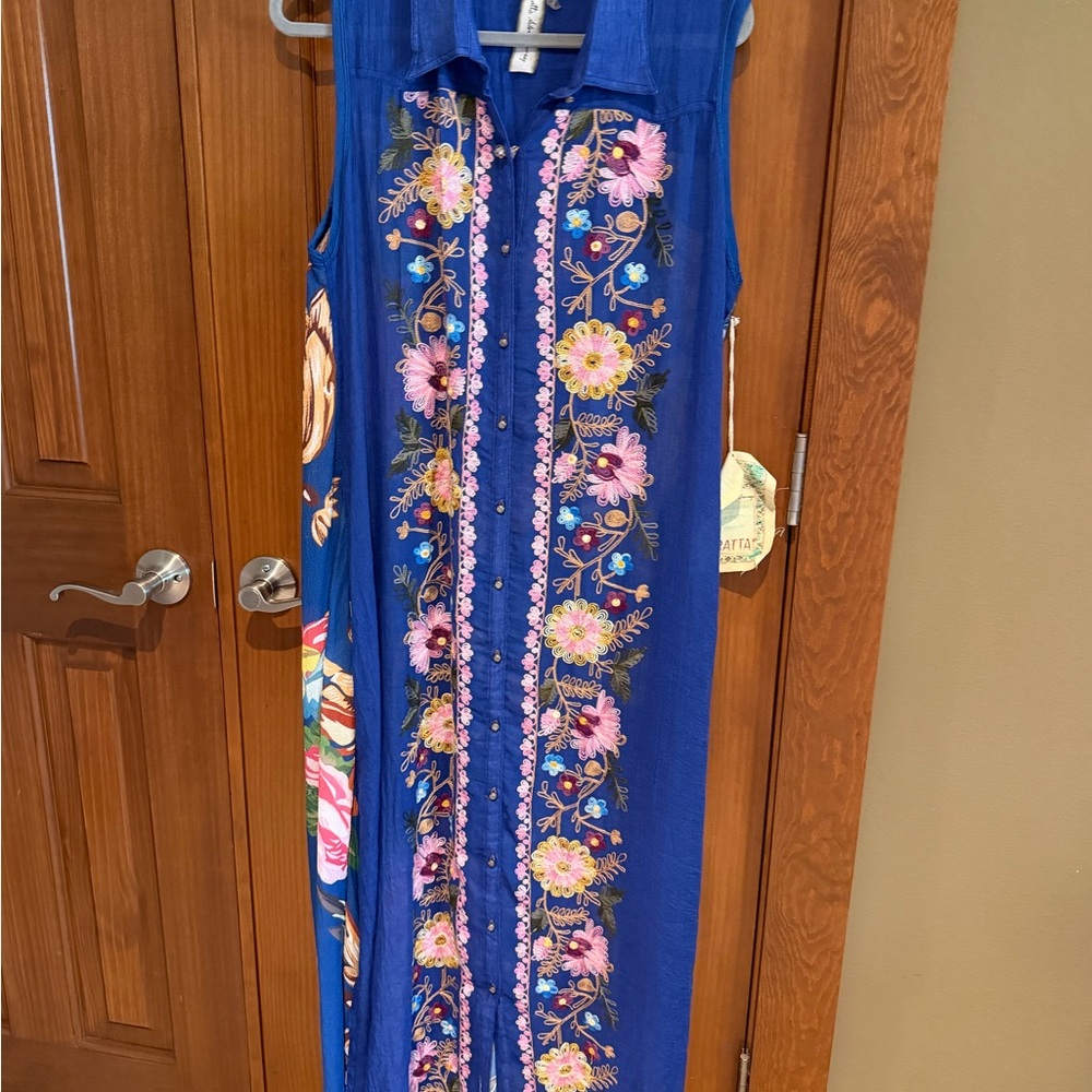 Aratta Cobalt Blue Sleeveless Embroidered Maxi Dress